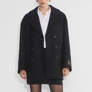 Aritzia Babaton Promenade Peacoat in Virgin Wool Black Size Large NWT